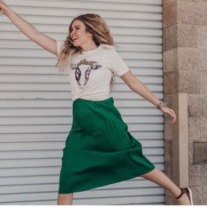 Pleated Green Midi Skirt